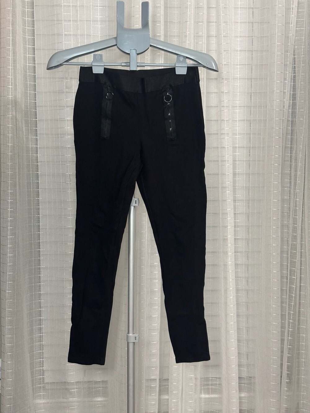 BEBE Built in Double belt spandex black pants VTG Y2K SZ 24  Waist